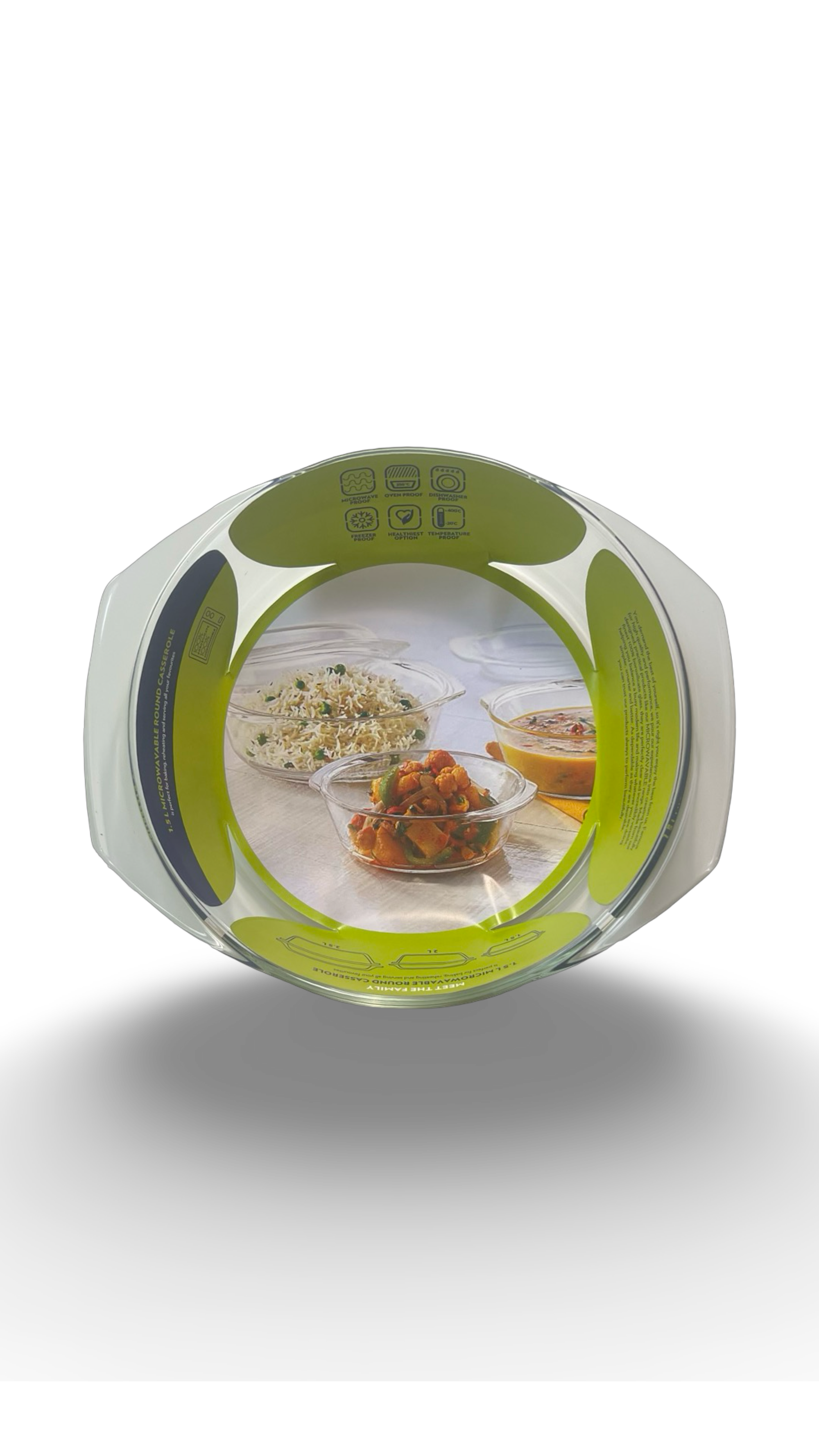 Caserolă rotundă termorezistentă din sticlă cu capac de sticlă 1.5L