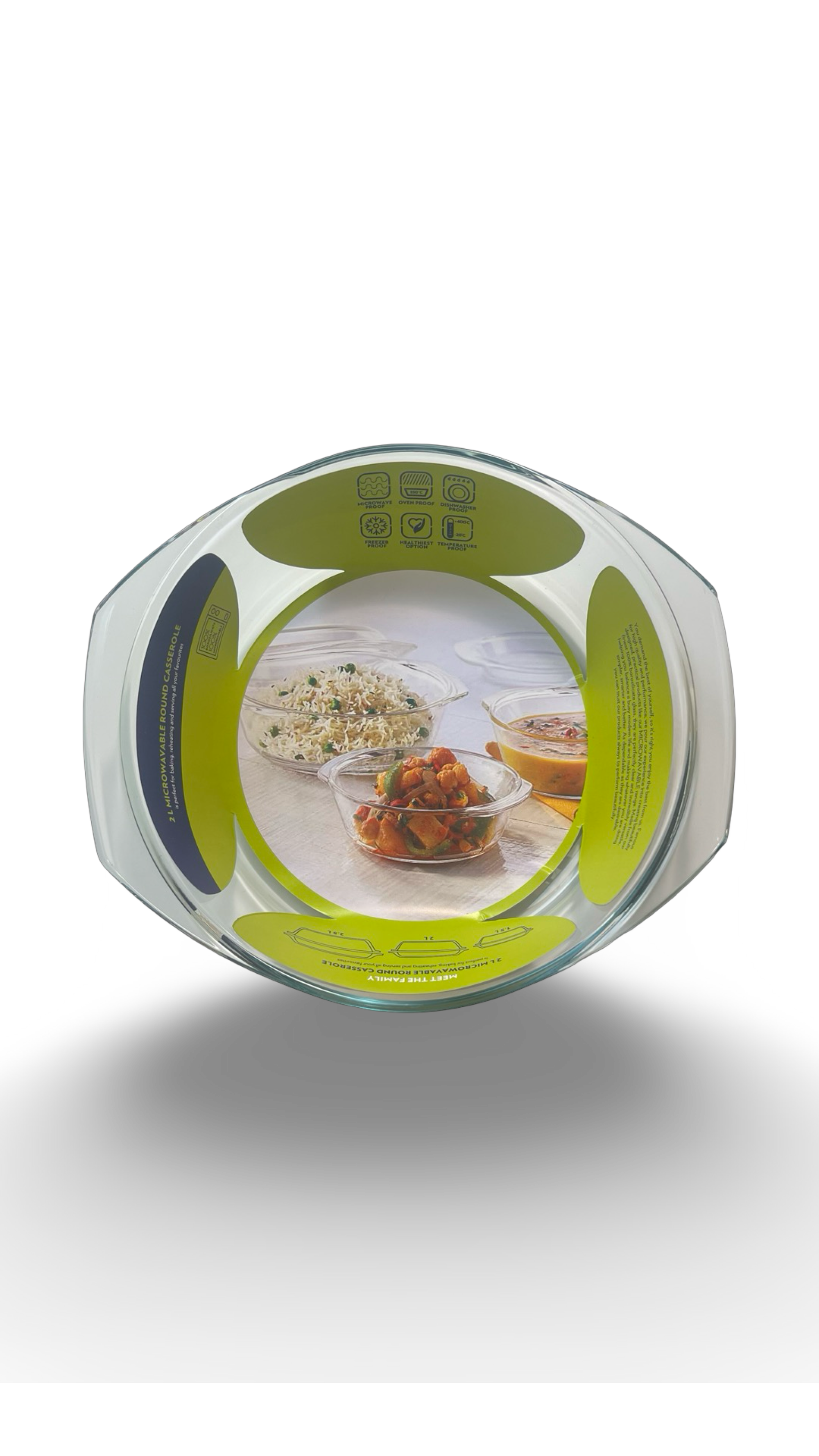 Caserolă rotundă termorezistentă din sticlă cu capac de sticlă 2L