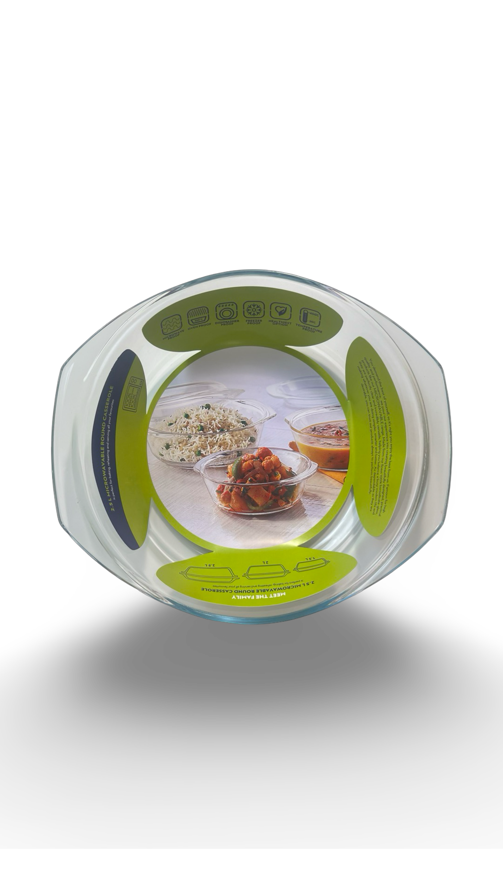 Caserolă rotundă termorezistentă din sticlă cu capac de sticlă 2.5L