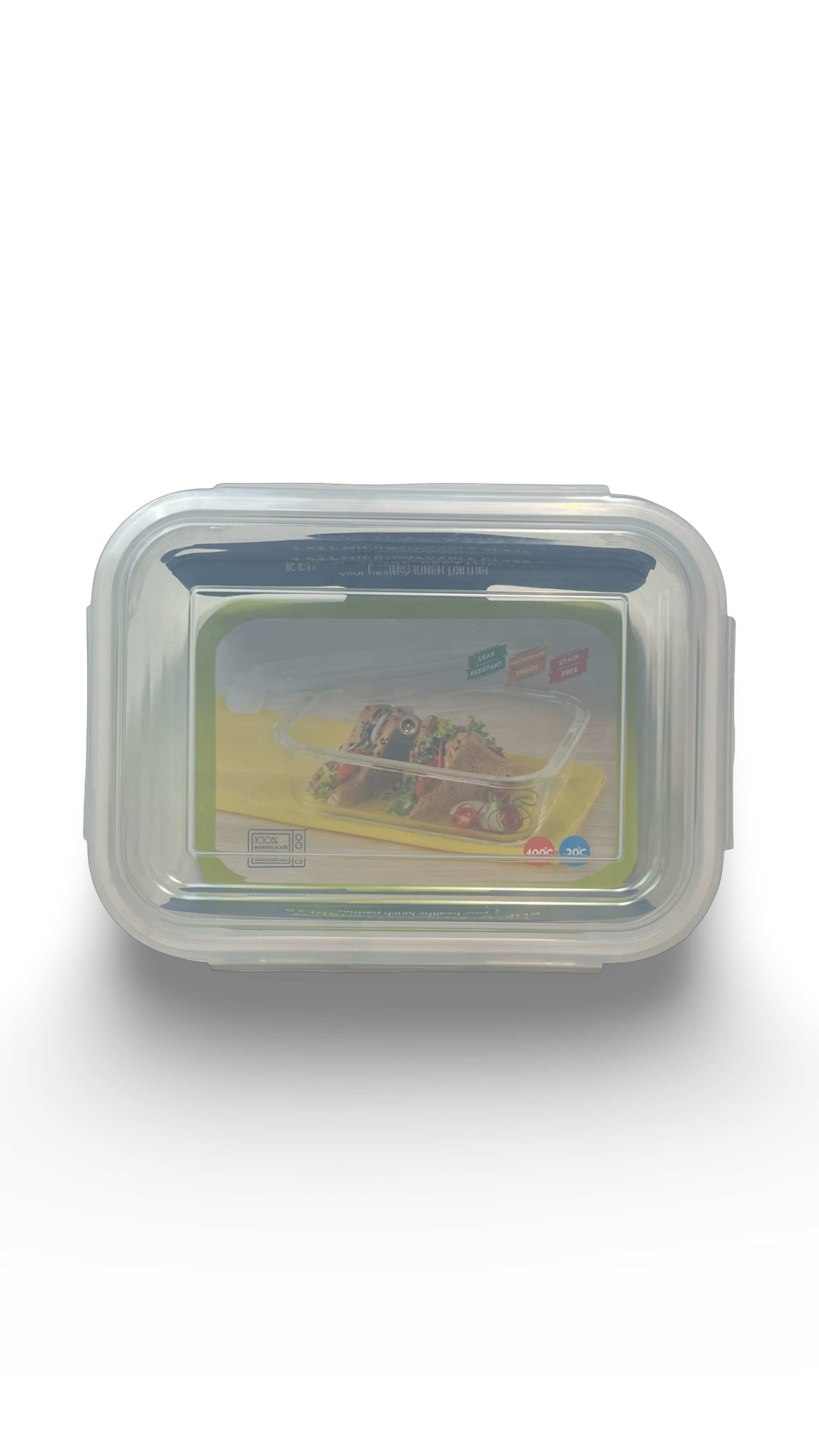 Caserolă patrată termorezistentă din sticlă cu capac de plastic 1.52L