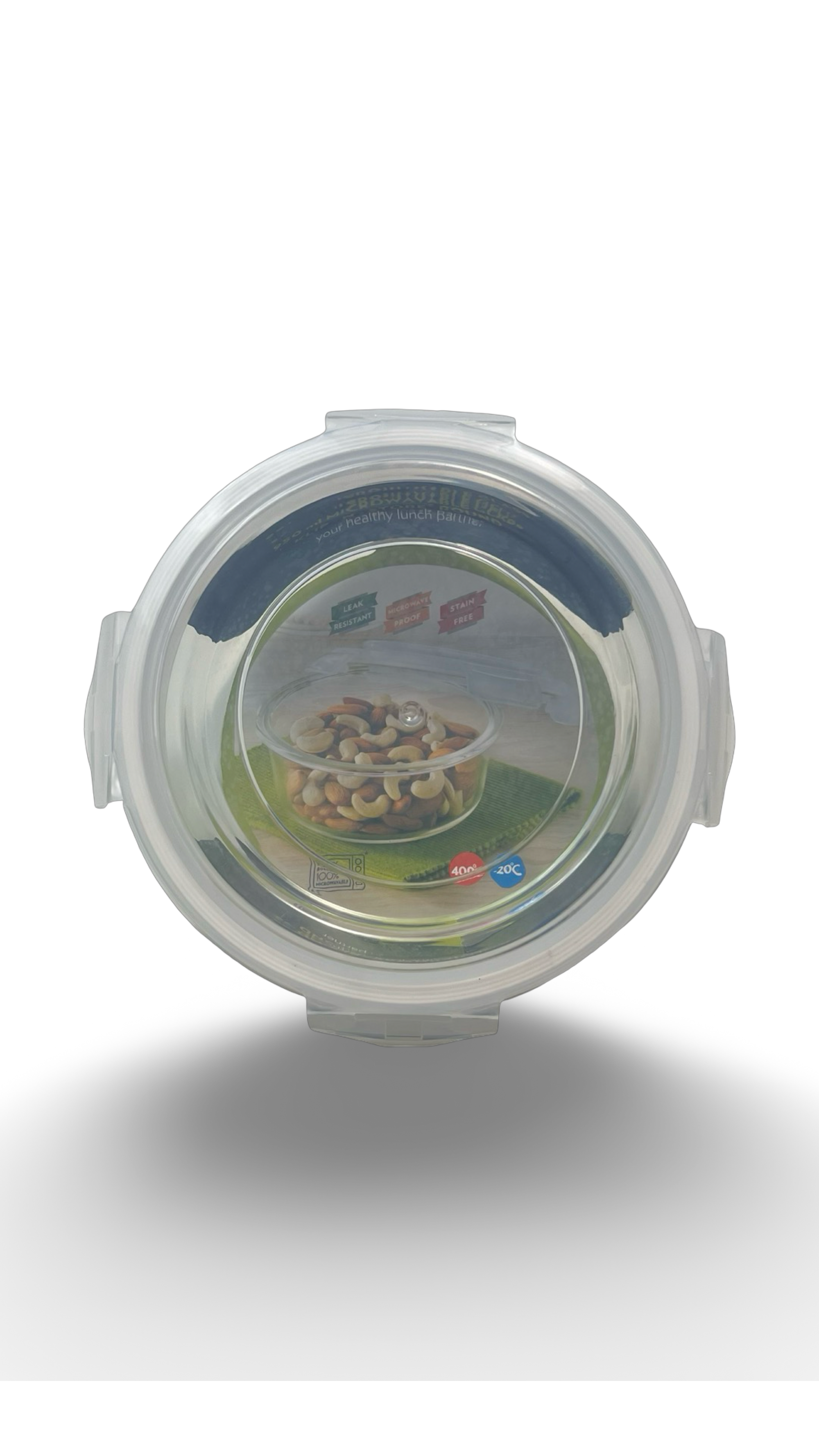 Caserolă rotundă termorezistentă din sticlă cu capac de plastic 950ml