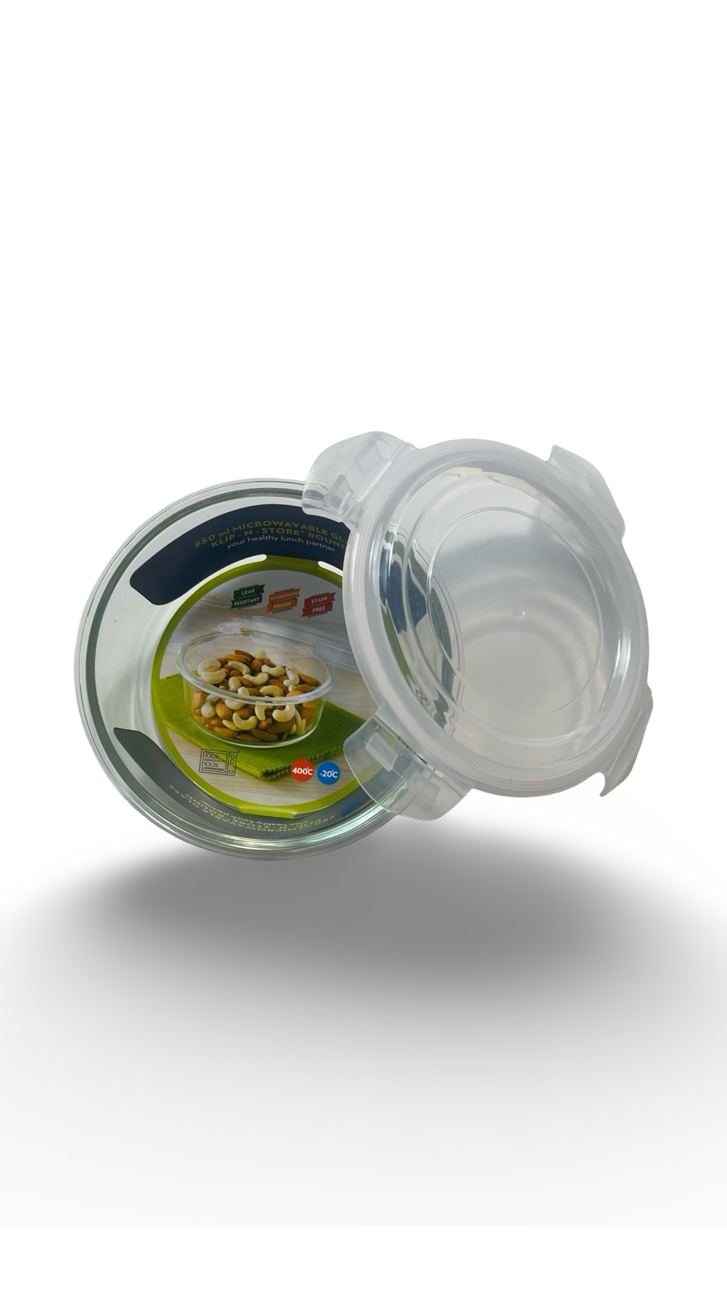 Caserolă rotundă termorezistentă din sticlă cu capac de plastic 950ml