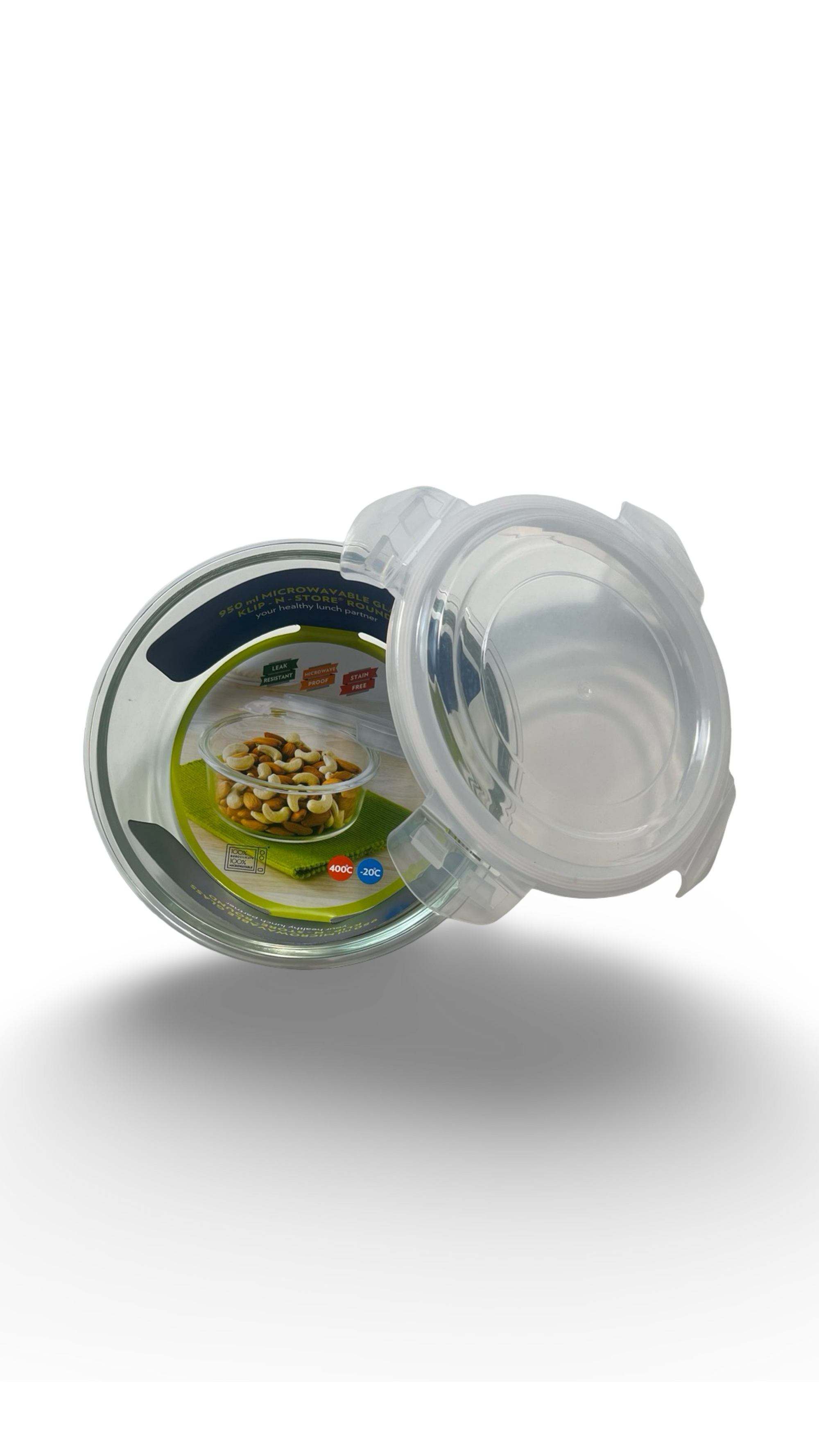 Caserolă rotundă termorezistentă din sticlă cu capac de plastic 950ml