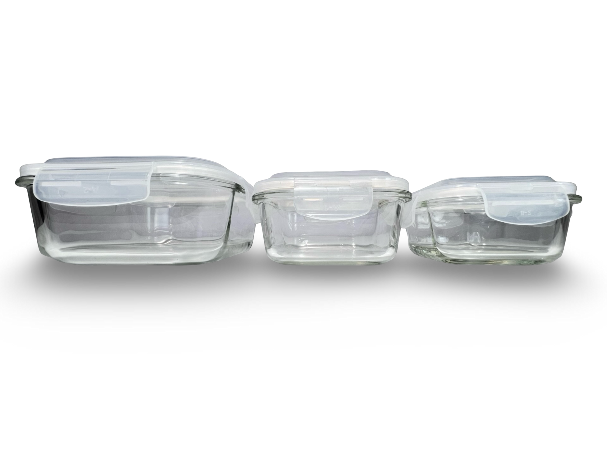 Set de 3 caserole pătrate termorezistente din sticlă cu capac de plastic