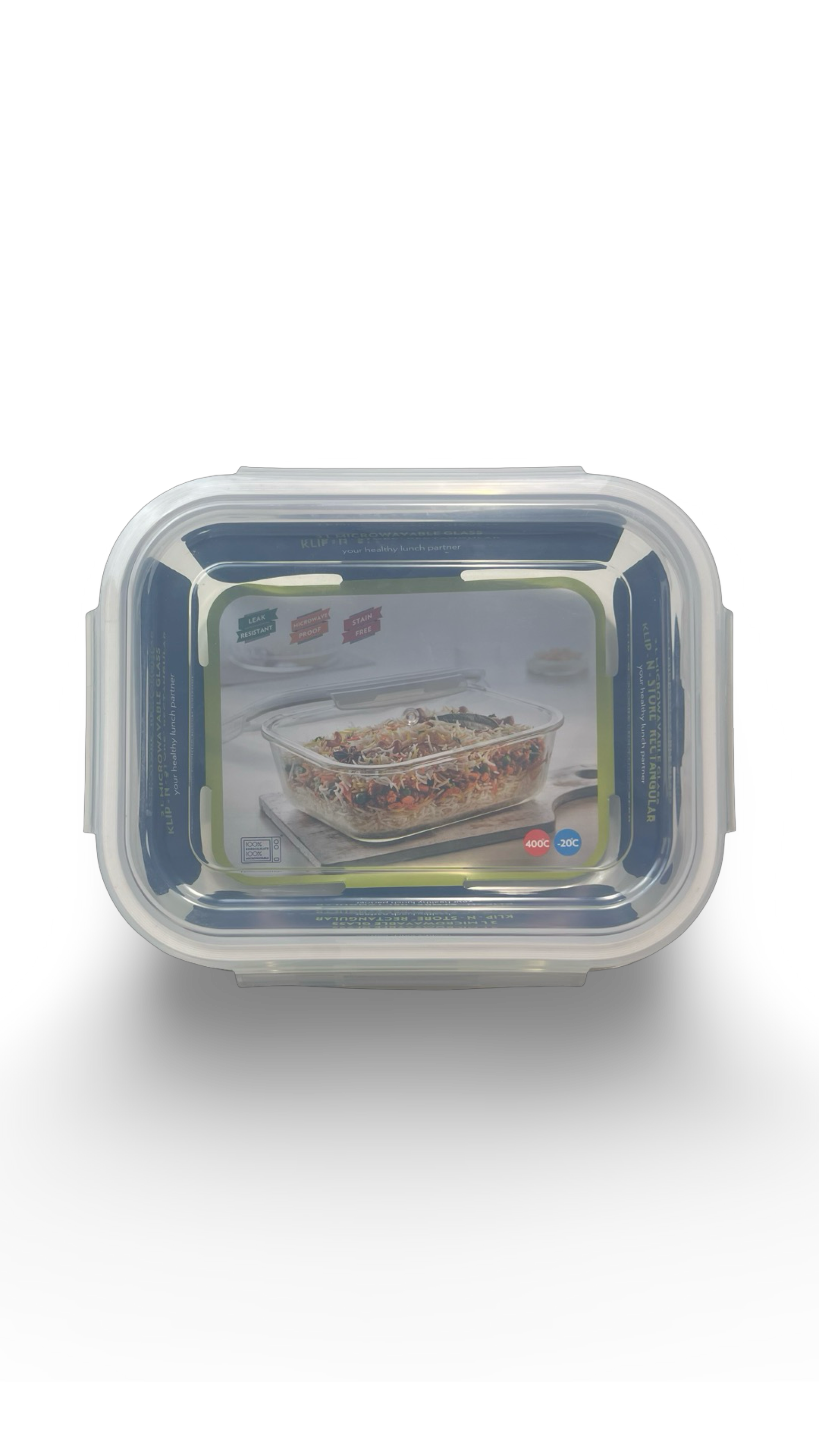 Caserolă patrată termorezistentă din sticlă cu capac de plastic 2L