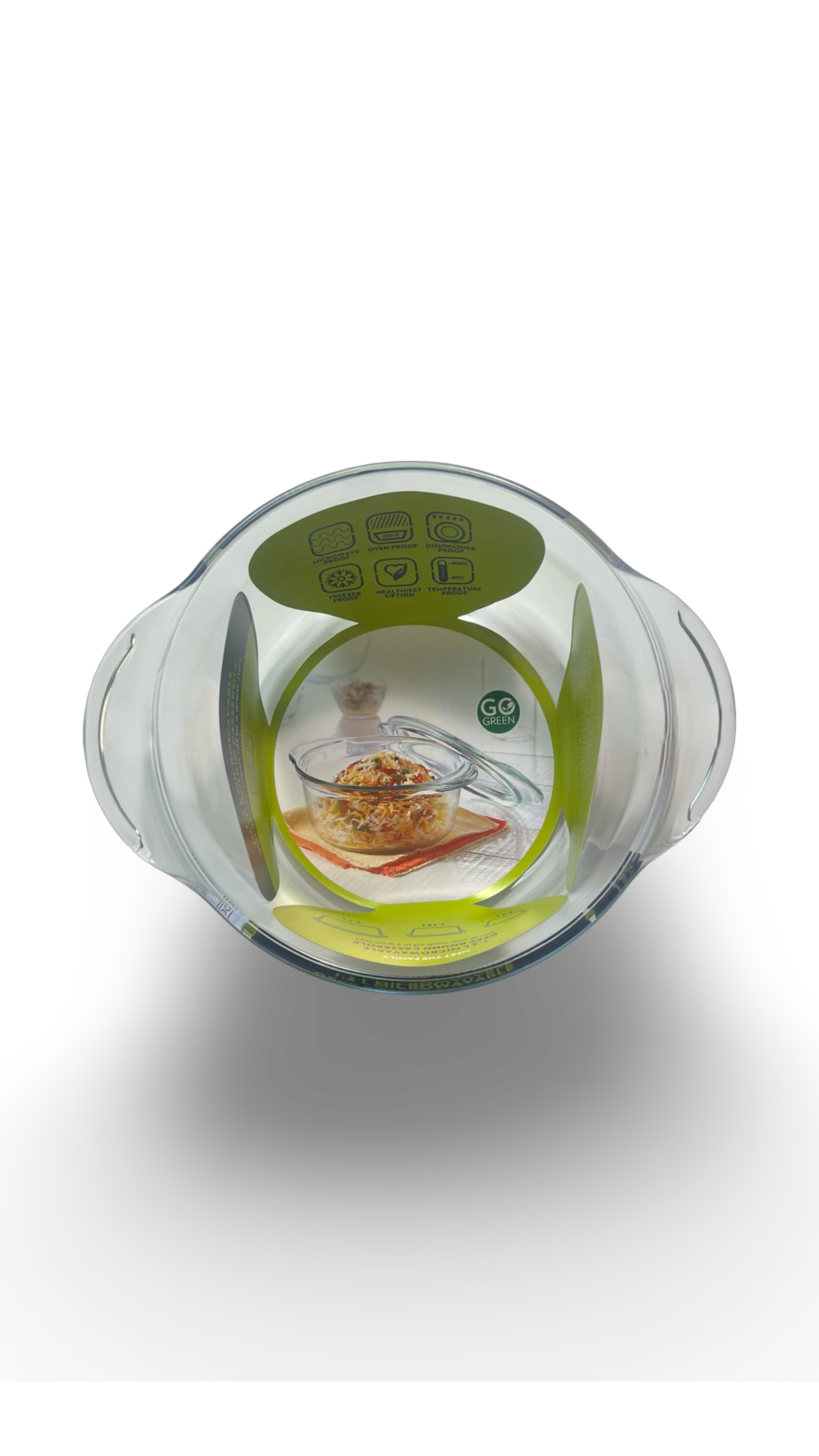 Caserolă rotundă adâncă termorezistentă din sticlă cu capac de sticlă 1.2L