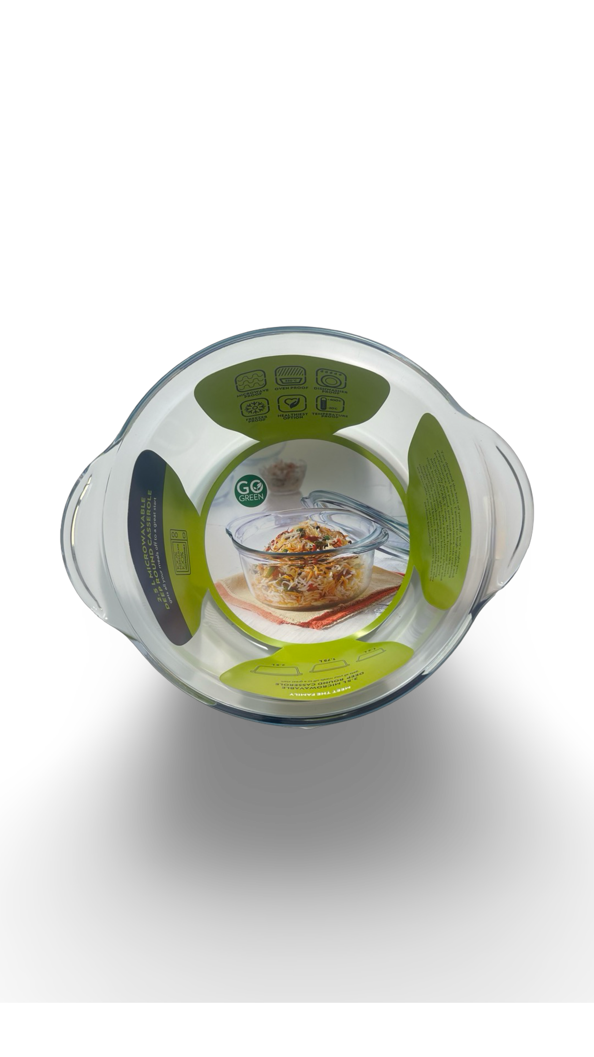 Caserolă rotundă adâncă termorezistentă din sticlă cu capac de sticlă 2.5L