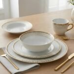 Serviciu de masă din porțelan Veselo Mardin, 4 persoane (24 piese), Motive Gri și Foiță de Aur 24k