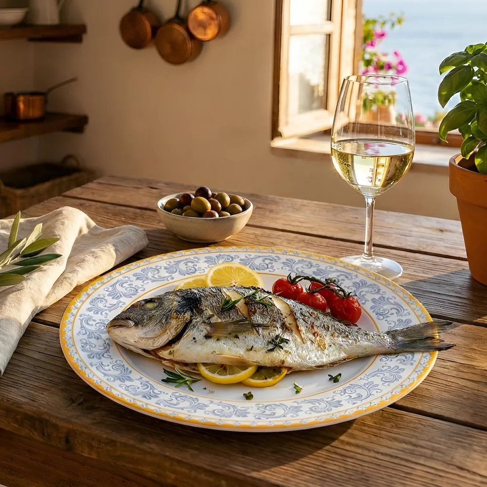 Vedere laterală farfurie mare Lisa 26 cm din opal alb