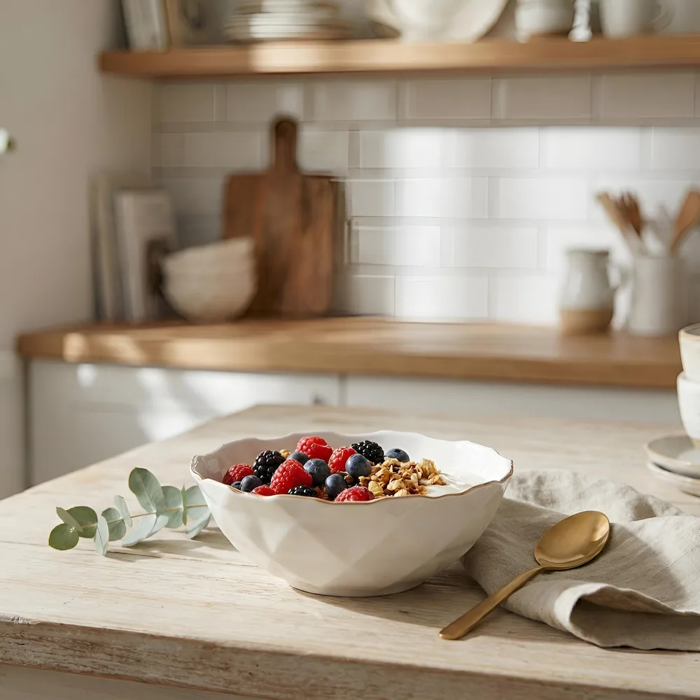 Bol mic din opal 14 cm Veselo Hexa Gold cu bordură aurie