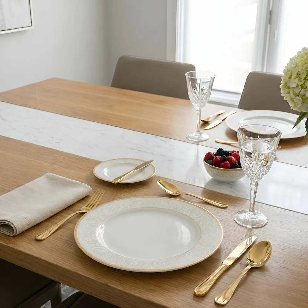 Farfurie mare întinsă 26 cm porțelan Veselo Henrik cu aur 24k