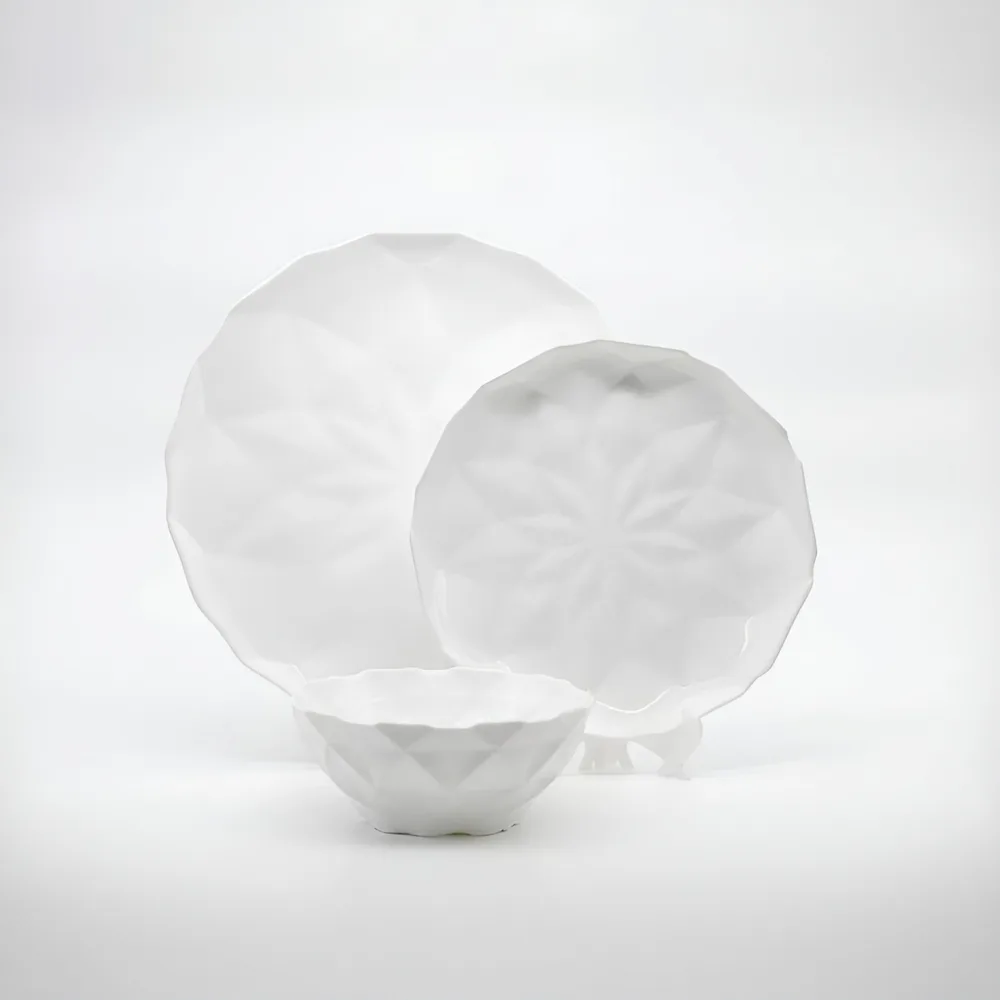 Serviciu de masă din opal Veselo Hexa alb minimalist design geometric