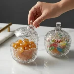 Bombonieră din sticlă Veselo Royal cu capac, design clasic transparent 13.5cm