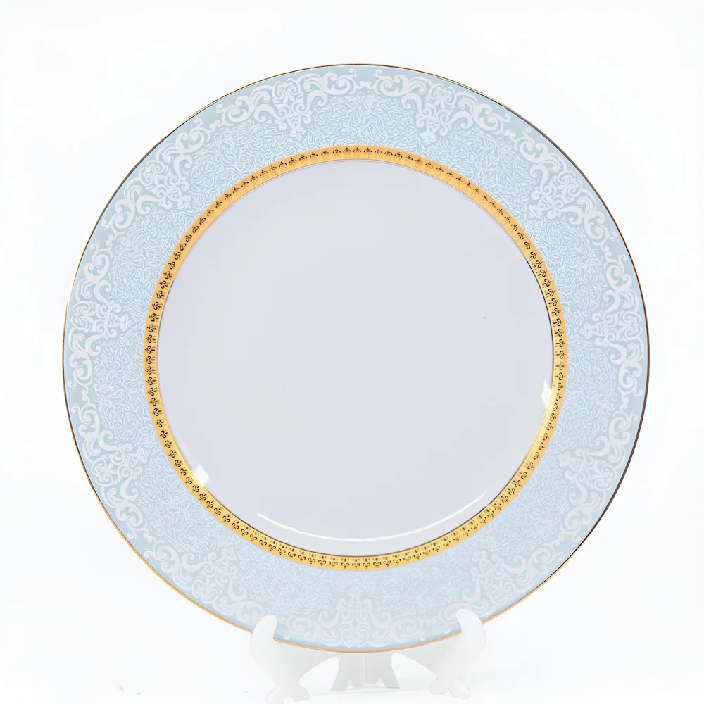 Farfurie mică întinsă 23 cm Homayoon, motive albastre și aur 24k