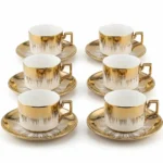 Ceașcă și farfurioară din ceramică albă cu model auriu Royal Gold
