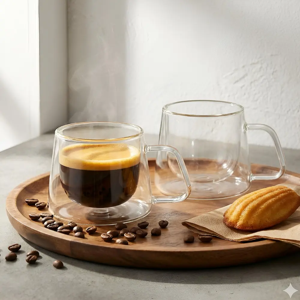 Cană espresso din sticlă cu perete dublu termoizolant Veselo Aero