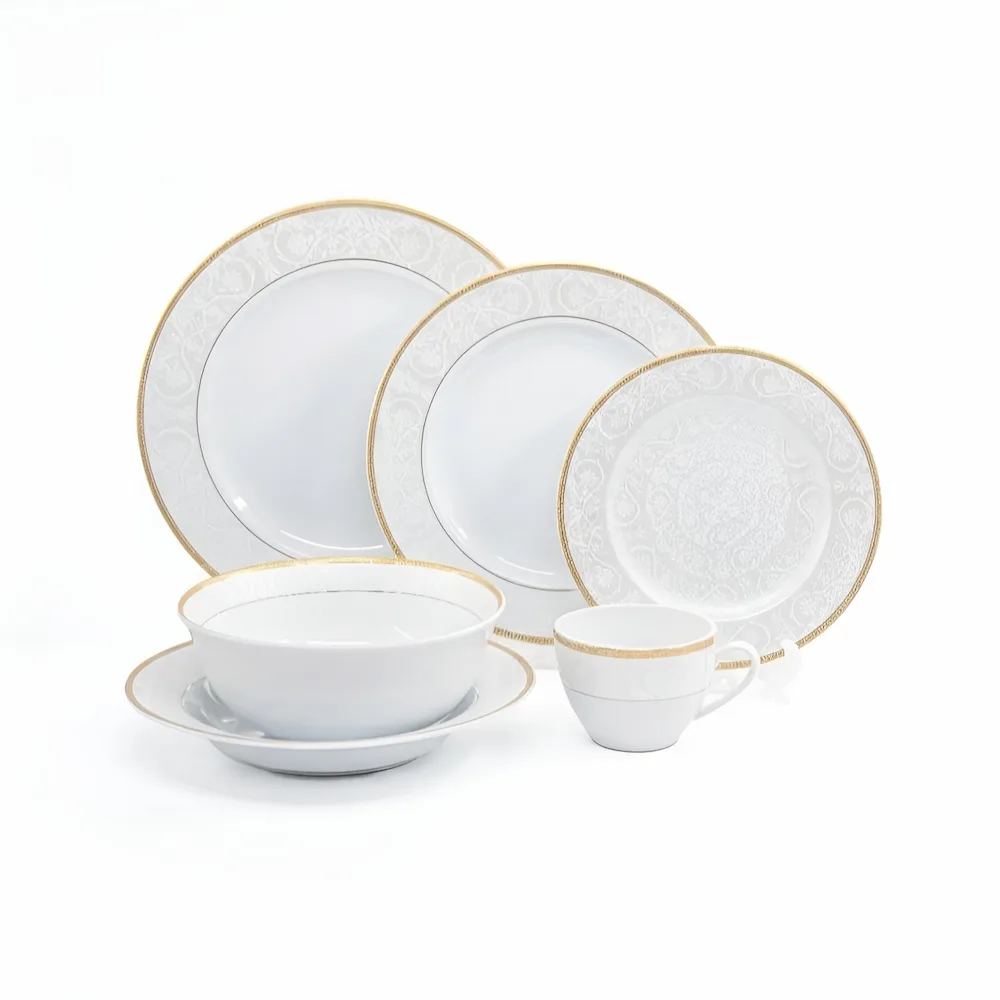 Serviciu de masă din porțelan Veselo Henrik pentru 12 persoane, 72 piese, design modern aur 24k