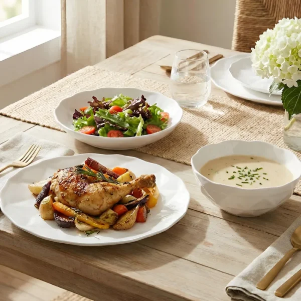 Serviciu de masă din opal alb Veselo Hexa pentru 12 persoane, 36 piese, design minimalist